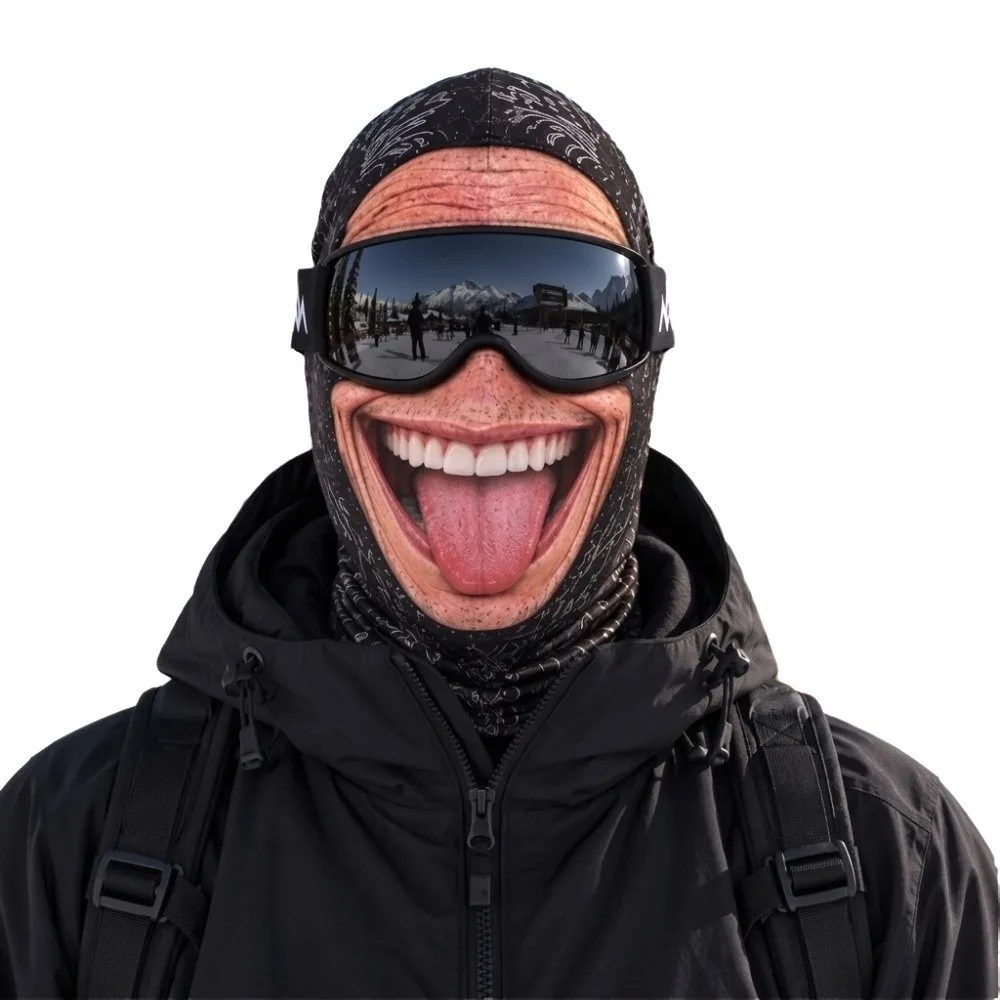 3D Face Printed Old Man Balaclava Face Mask Full Coverage White Mustache Funny Ski Mask Breathable Eye Hole Stretch
