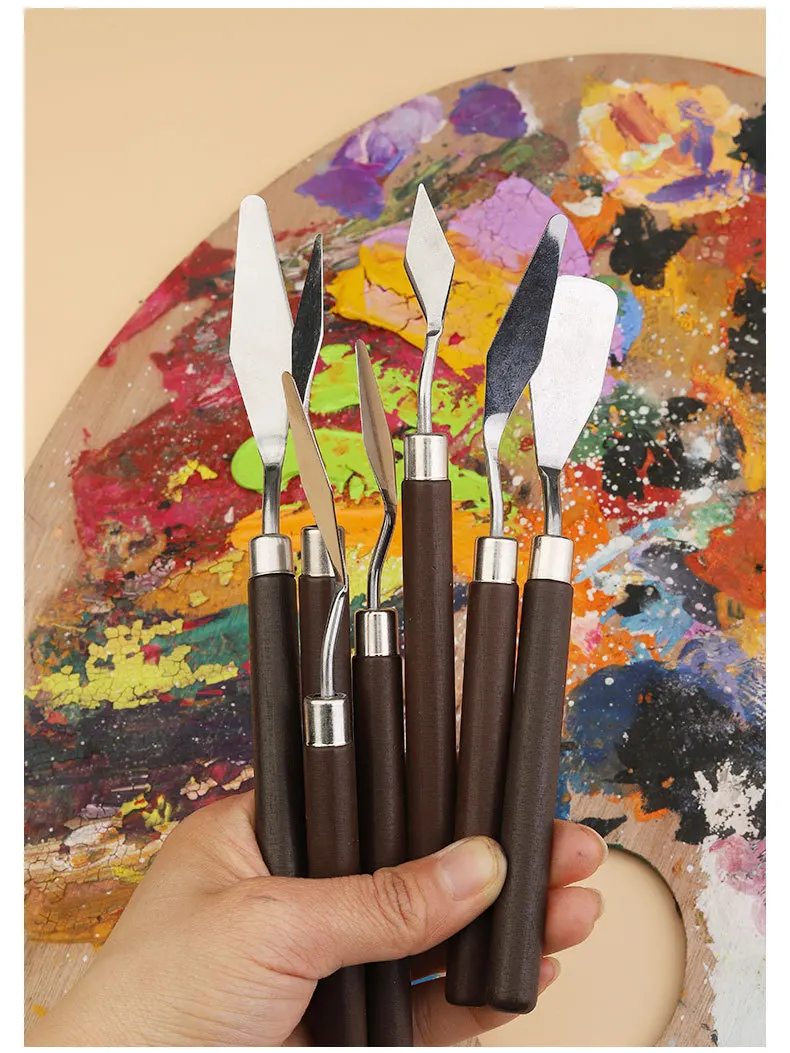 1/3/5/7PCS Aquarell Mixed Kunst Ölgemälde Schaber Set Holz Edelstahl Gouache Farbe Pigment mischen Messer Hand Werkzeug – Detail 9