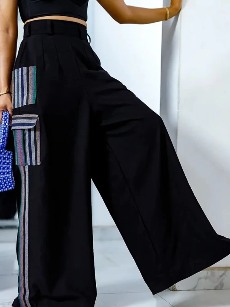 Уличные повседневные стильные крутые брюки для девочек, контрастные цветные брюки с карманами в полоску, низ, брюки для женщин, новинка 2023 года, одежда