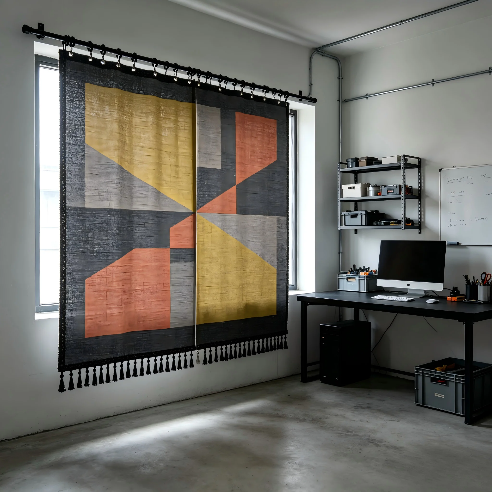 200411  Charcoal ash geometric pattern curtain
