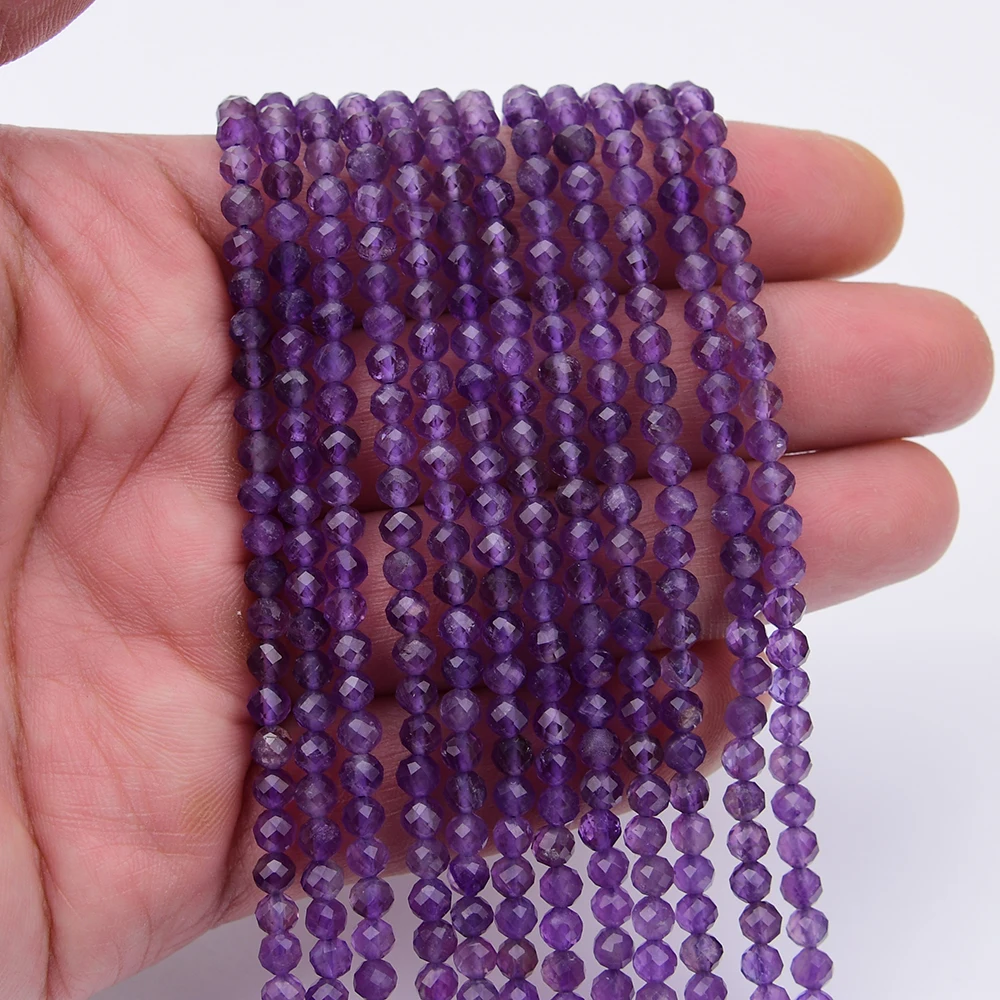 APDGG 5 Strands 4mm Natural Purple Amethyst Faceted Round Loose Beads 15.3'' Jewelry Making DIY