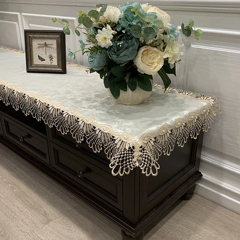 

Table Cloth Rectangle Europe Coffee Embroidered Lace Tv Cabinet Shopbox Table Cover Tablecloth Fabric Long Strip Dust Cover