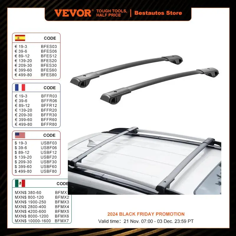 VEVOR Roof Rack Cross Bars, Fit for 2014-2022 Subaru Forester with Raised Side Rails, 200 lbs Load Capacity