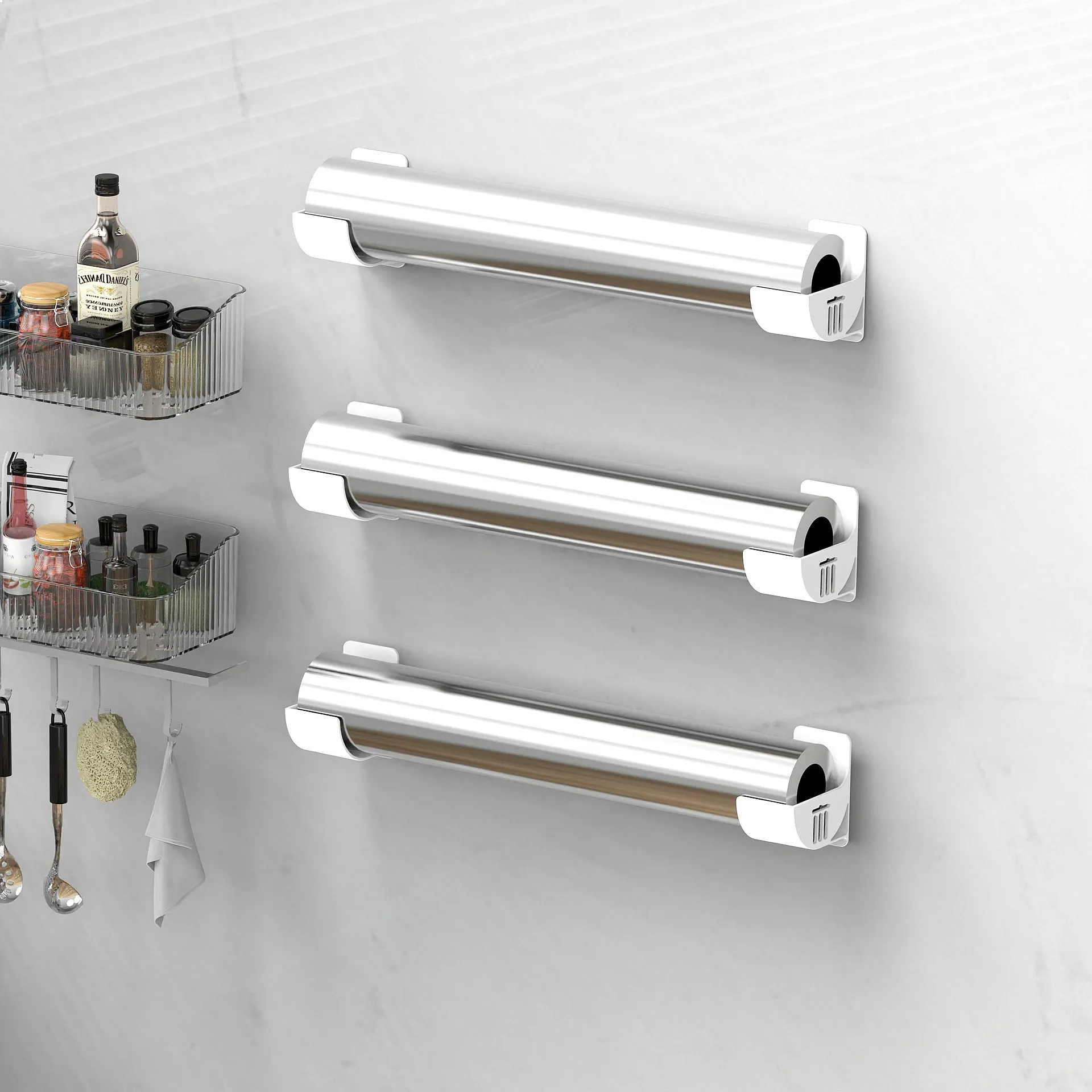 4 Pack No Drill Storage Rack, Refill Film Bag Cabinet Organizer, Fridge Side Shelf
