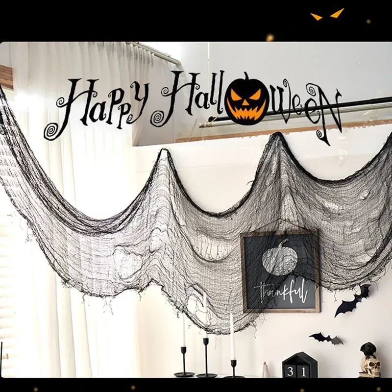 Other Festive Party Supplies Creepy Cloth for Halloween Decoration Scary Scene Prop Horror House Window Table Door Net Black and