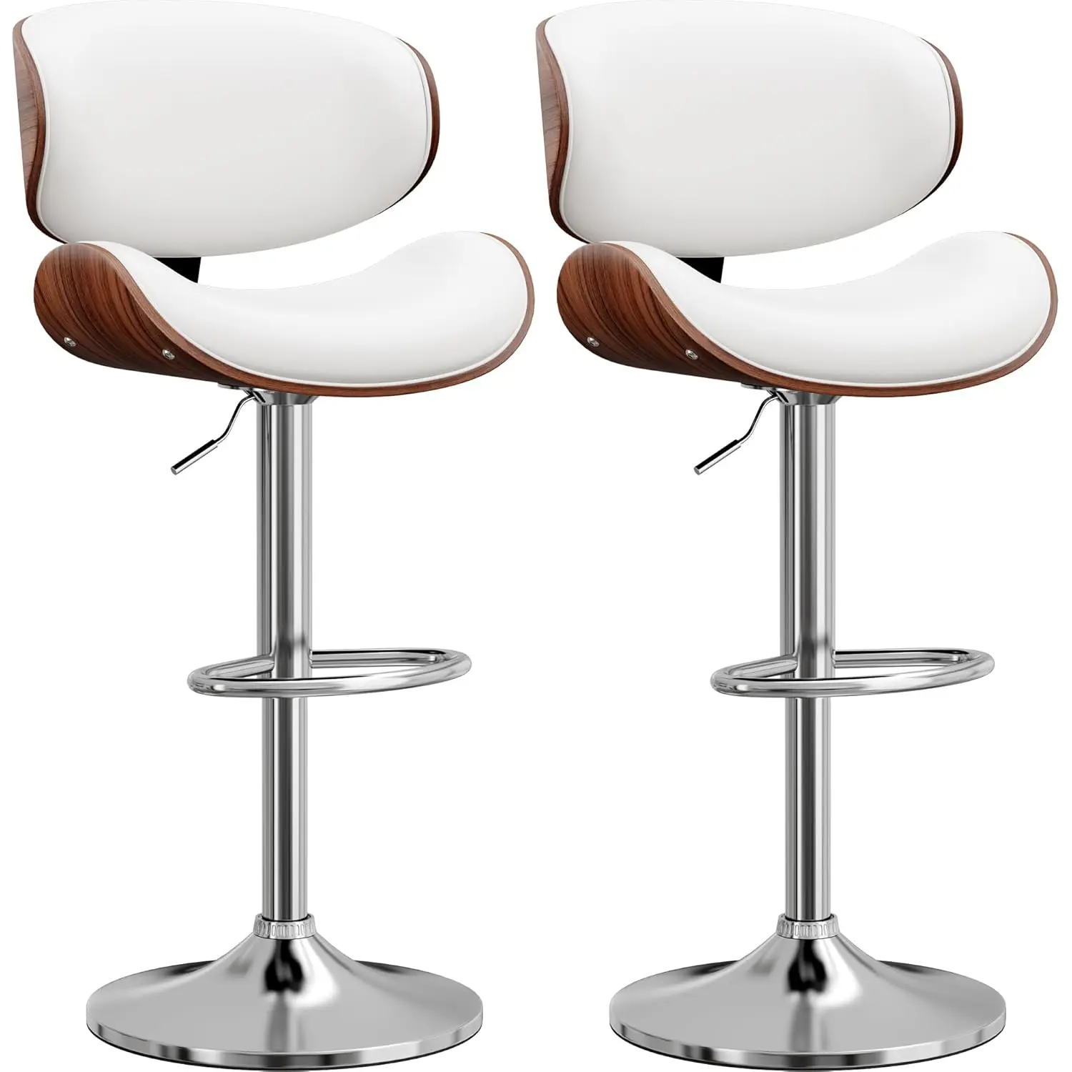 

Bar Stools Set of 2, Bentwood Adjustable Height Swivel Bar Stools, PU Leather Upholstered Bar Chair with Back and, Customized