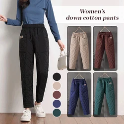 Pantalones de invierno para mujer, pantalones gruesos y cálidos acolchados de algodón, pantalones de esquí impermeables, pantalones de nieve acolchados de cintura alta elásticos informales