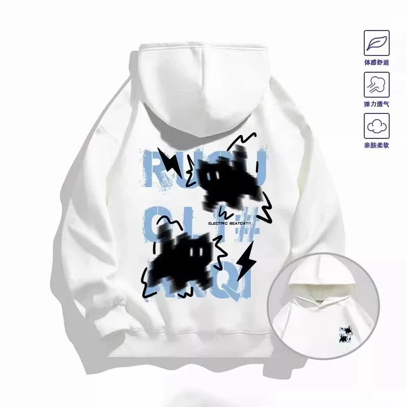 2026 Trendy Cat Print Hoodie Unisex Autumn Winter Multi‑Functional Outerwear Fashion Casual Daily Loose Fit Hooded Sweatshirt