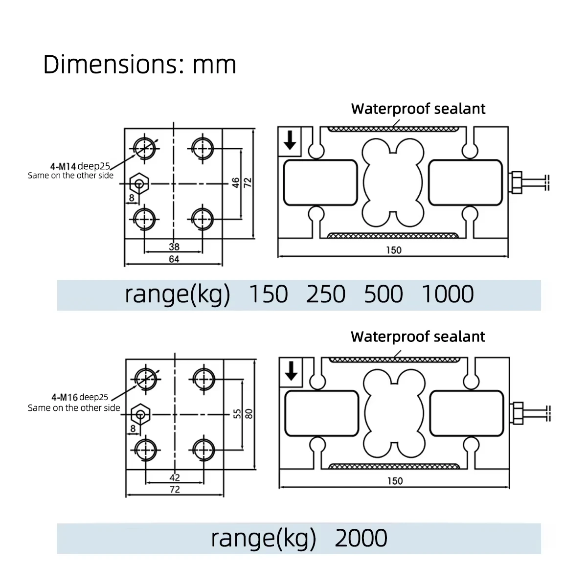 Cantilever Beam Weighing Sensor for Powder Packaging Machine IL Box Type Parallel Beam 0-2000KG Capacity Industrial Scale
