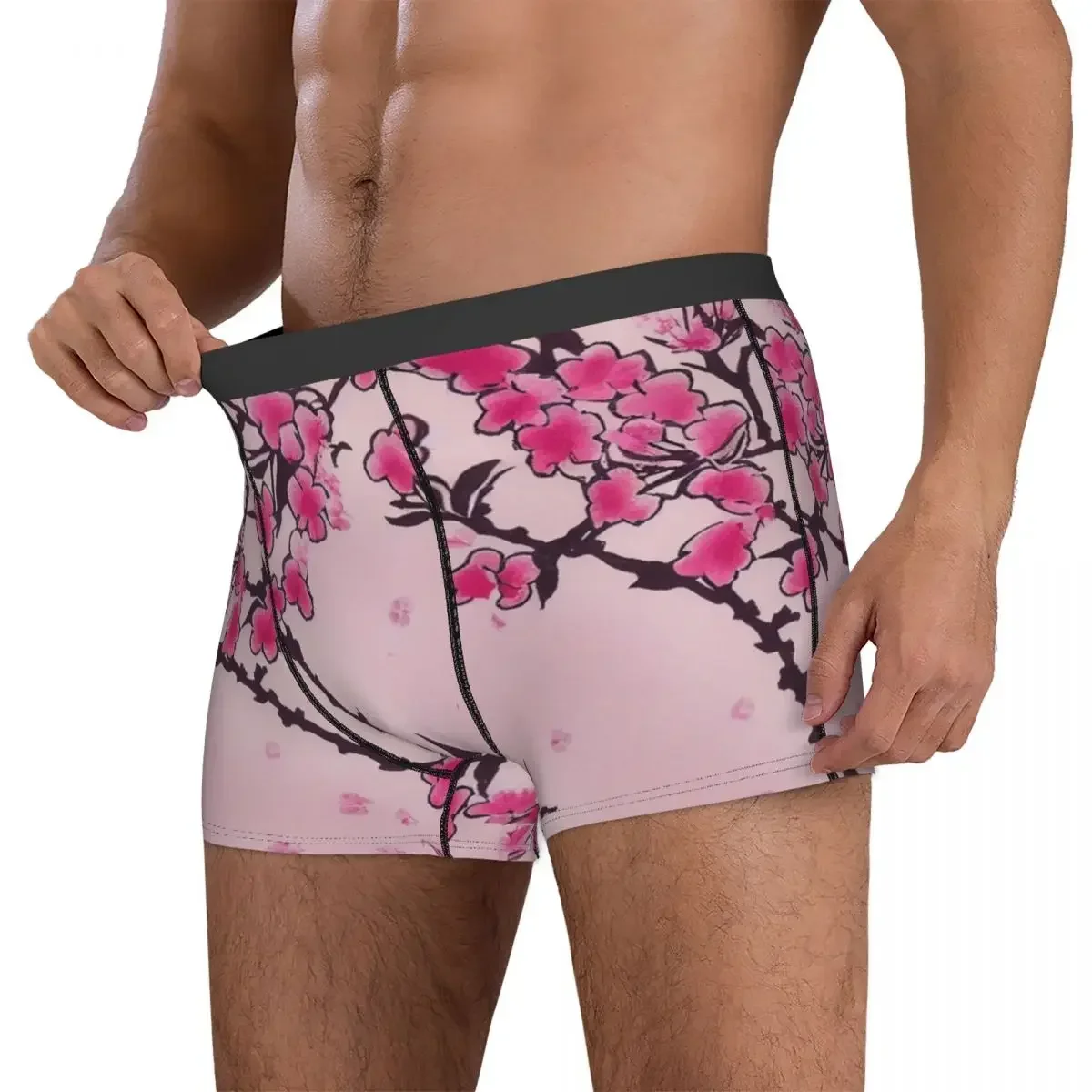 Boxer Underpants Shorts Pink Cherry Blossom Floral Pattern Print Panties Men Soft Underwear For Homme Man Boyfriend Gifts