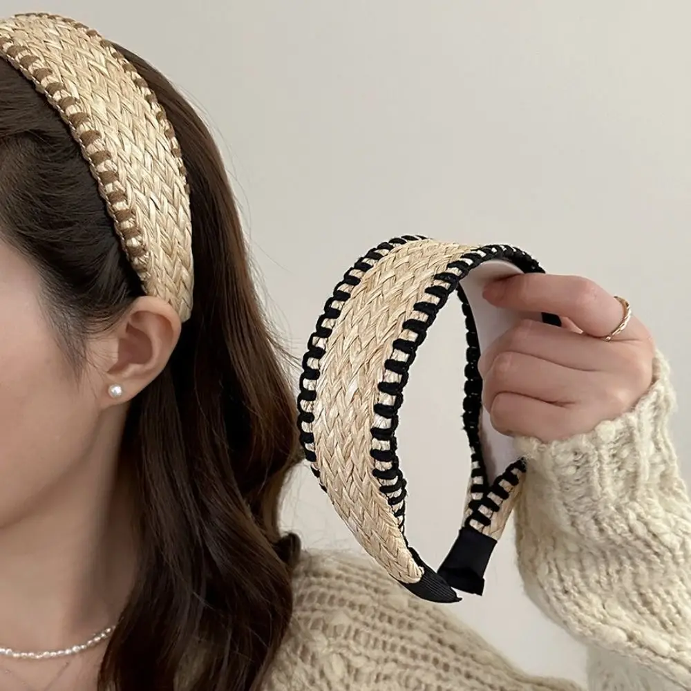 

Wide Edge Straw Weave Headband Woven Bohemia Raffia Grass Hairband Vacation Style Korean Style Bohemian Style Hair Hoop Kids