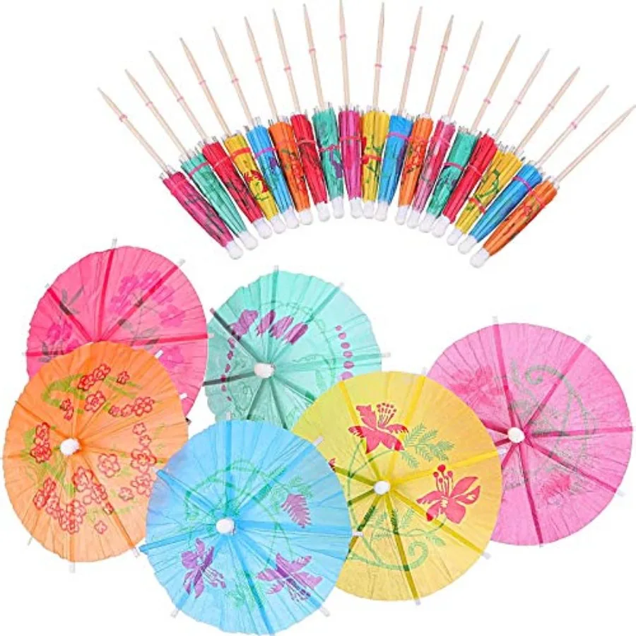 

Drink Umbrellas Cocktail Picks Hawaiian Multi Color Drink Umbrellas Tropical Parasol Umbrella Cupcake Topper for Party Supplies