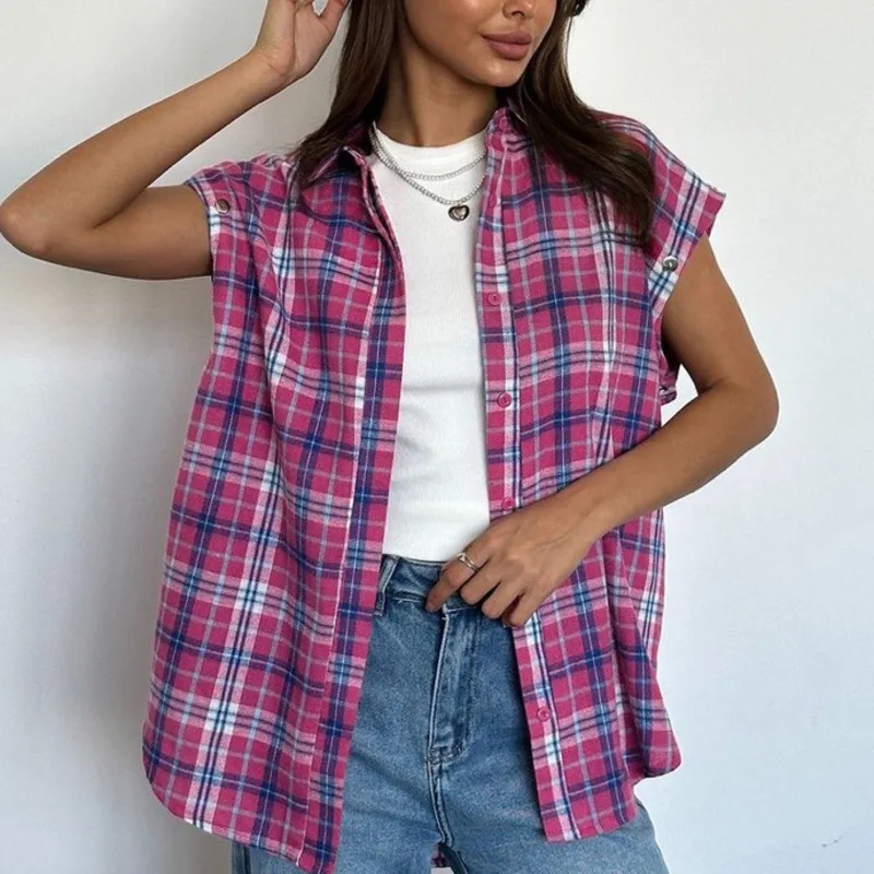 HKSH Autumn Women New Pink Plaid Detachable Trend Long Sleeve Shirt Fashionable Versatile Turn-down Collar Outerwear Tops HK8657