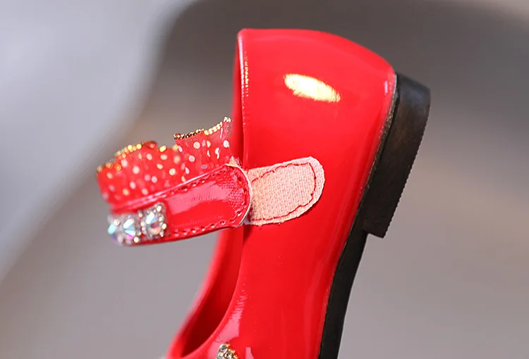 Fashion Children Leather Shoes Rhinestone Bow Princess Girls Party Dance Shoes Baby Student Flats Kids Performance Shoes