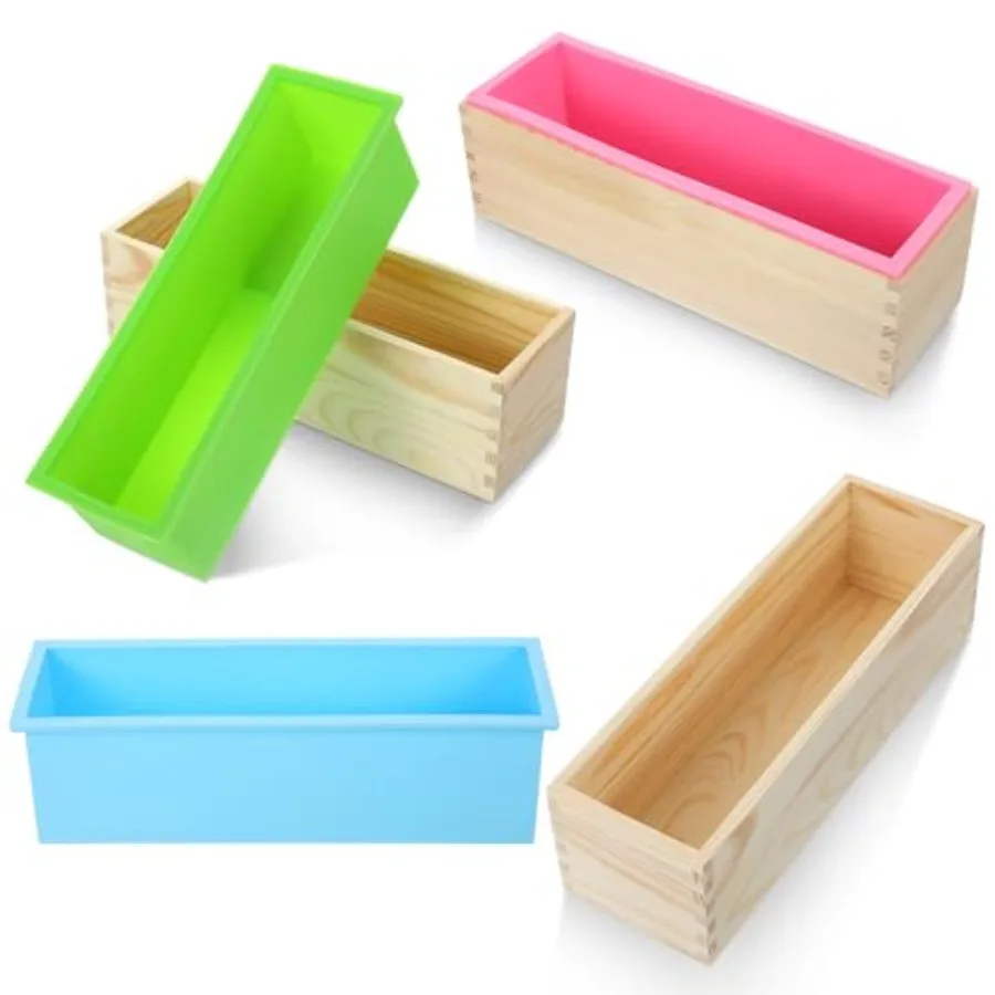 

3 Pcs Soap Making Molds with Wood Box Tray, Flexible Rectangular Silicone Soap Molds for Homemade Craft DIY Tool Blue, Pink, Gr
