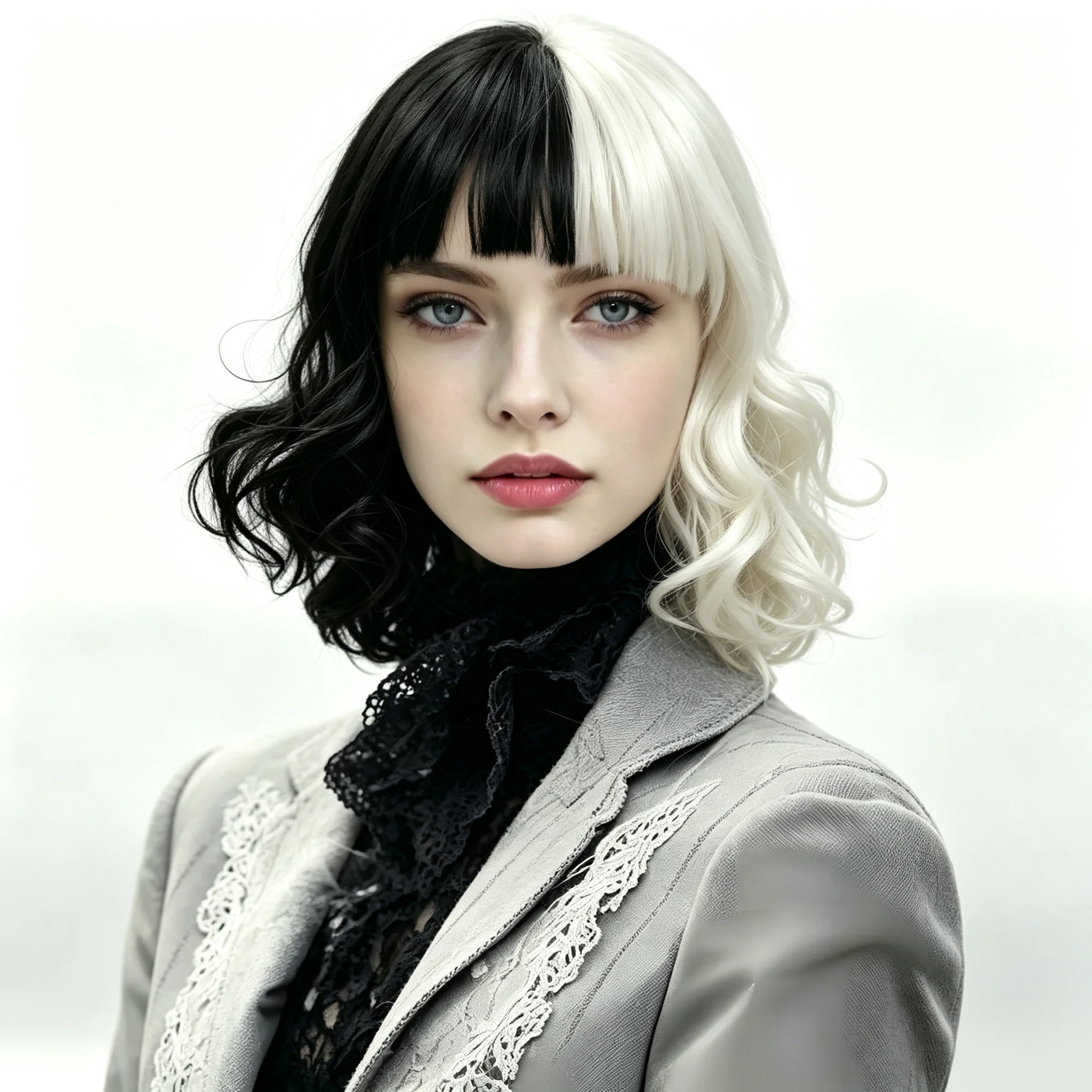 Black and white half color short curly hair wig, suitable for daily party role-playing, carnival, St. Patrick's Day