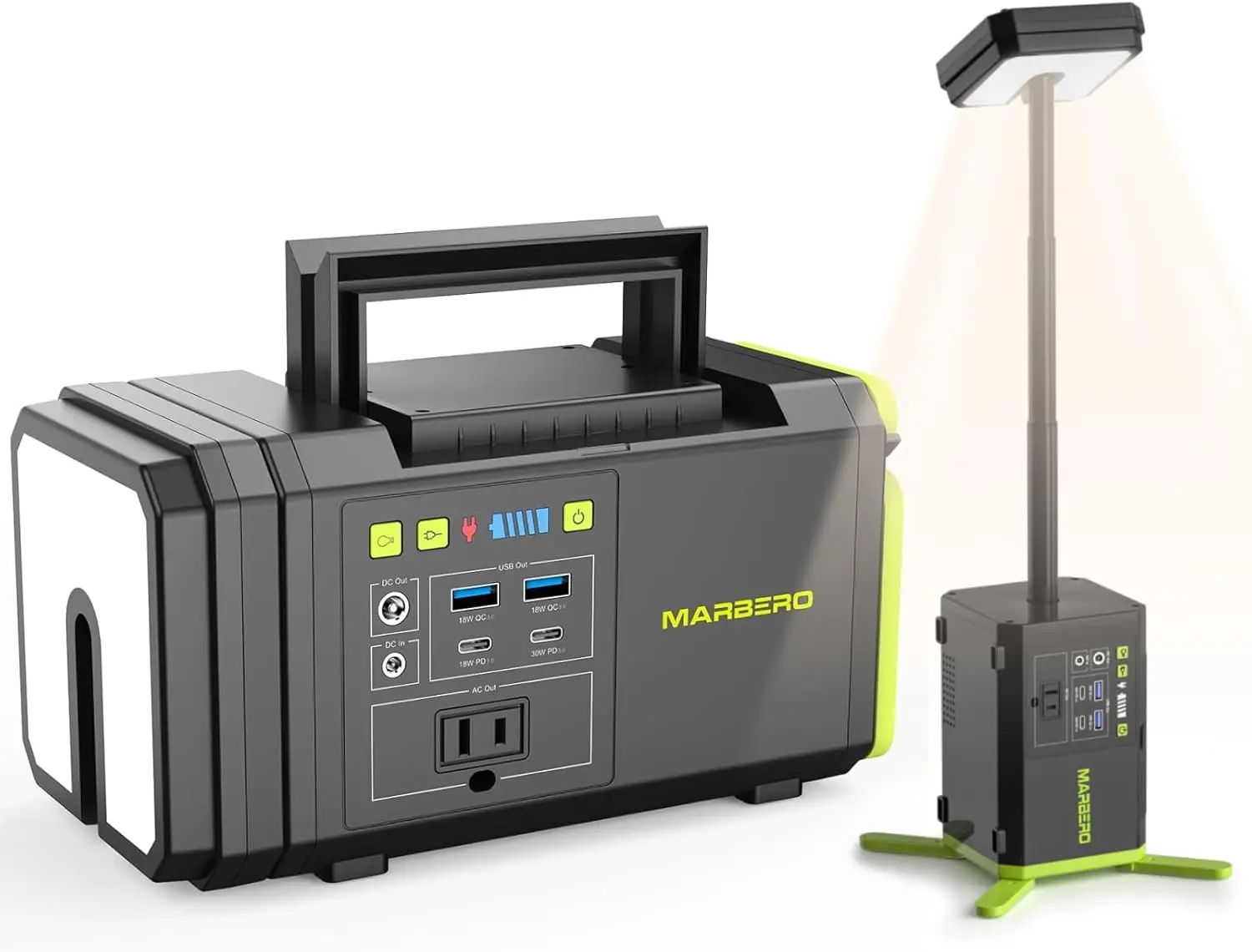 118Wh Portable Power Station with Telescopic Camping Light, 32000mAh 160W Max Power Bank with AC Outlet USB DC Output Solar Generator for Camping Hiking Emergency