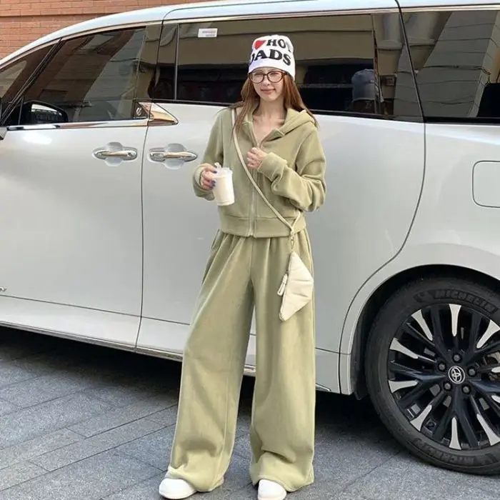 

Повседневный комплект свитшотов с капюшоном, женский пуловер большого размера, зимние брюки, широкие брюки, комплект из двух предметов