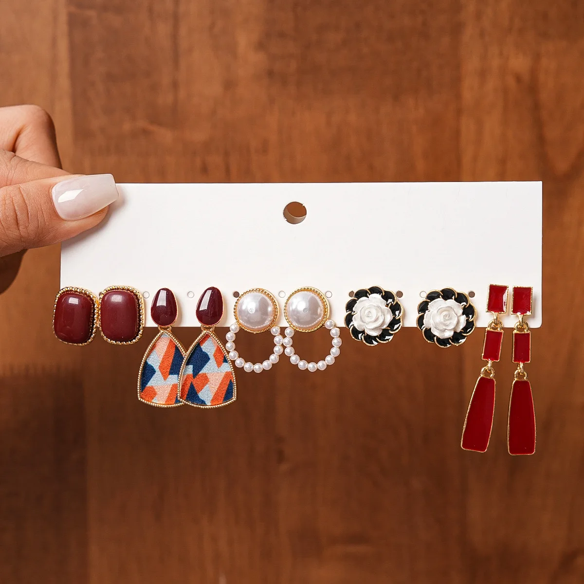 10-teiliges tropfendes Öl, geometrische baumelnde Ohrringe für Frauen, runde Blume, Imitationsperle, Tropfenohrring, Charms, Party-Schmuckset K