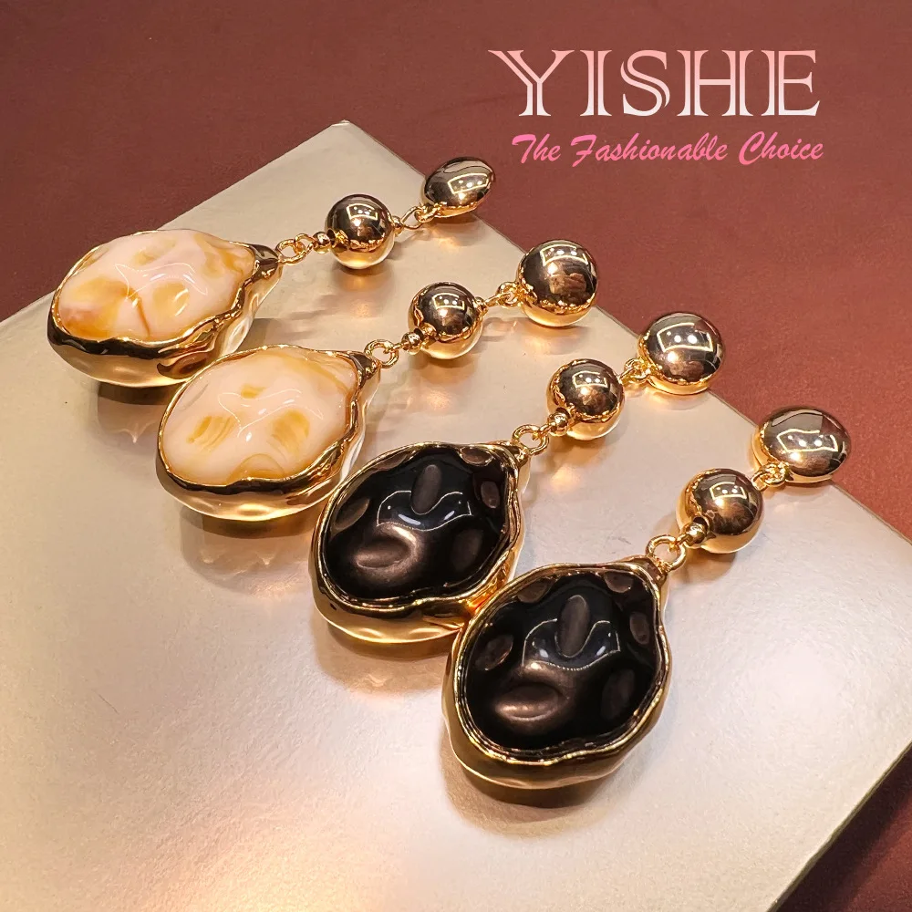 New medieval style water drop earrings vintage sweep shoulder temperament fashion plated real gold acetic acid S925 earrings who