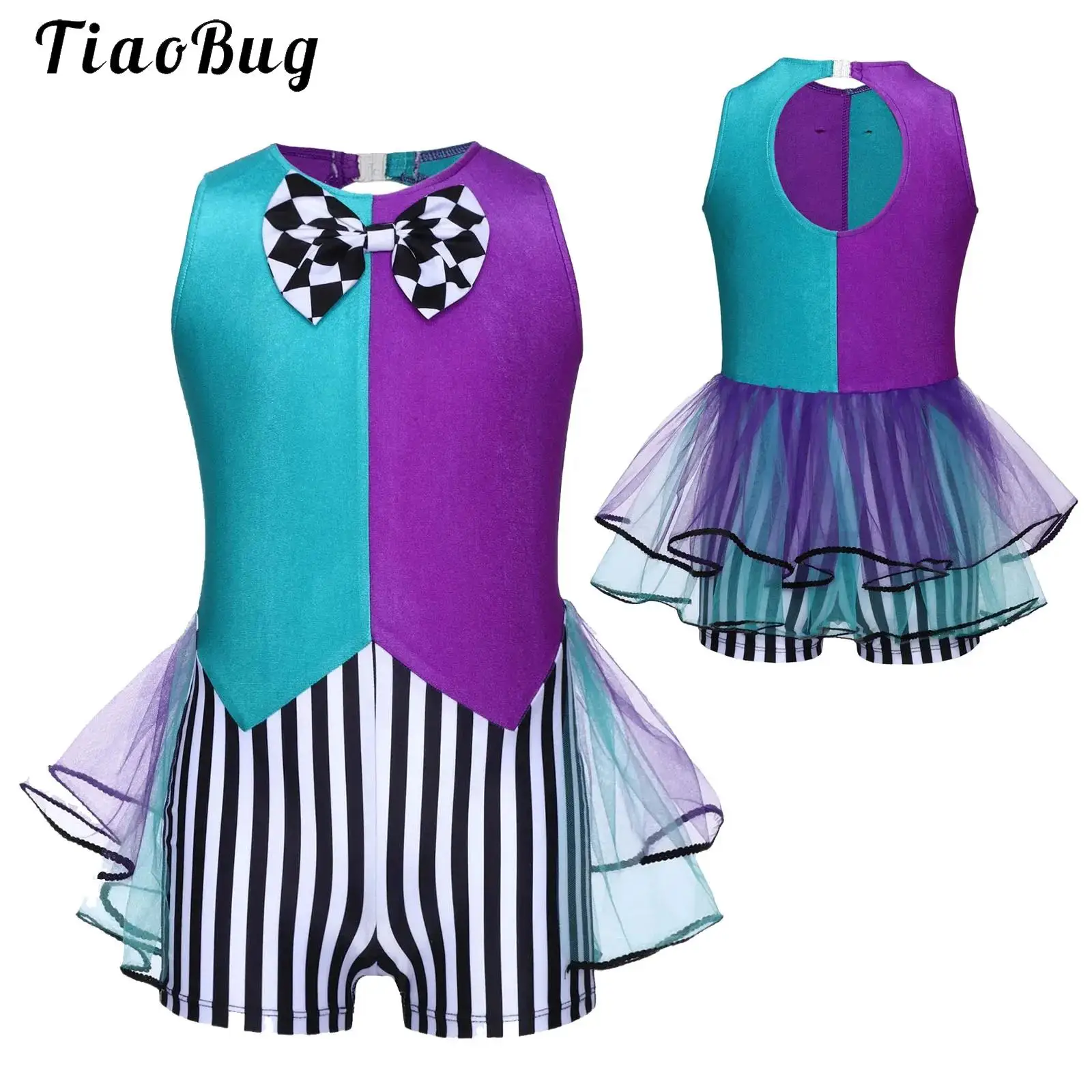 

Girls Stripes Modern Jazz Latin Ballet Dance Costume Carnival Party Circus Bodysuit Jumpsuit Ballet Dance Shorty Unitard Dress