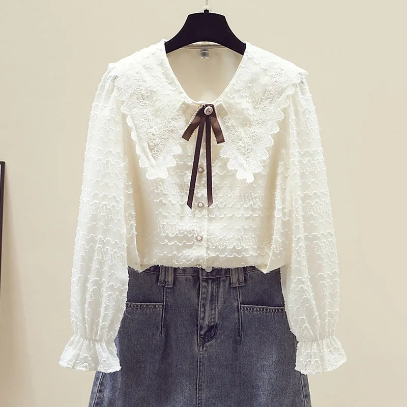 

Women Shirt Blouse New Long Sleeve Doll Collar Elegant Bow Shirt Blouse Women Tops Blouses Shirts Blusas Para Mujer 2025 Q660