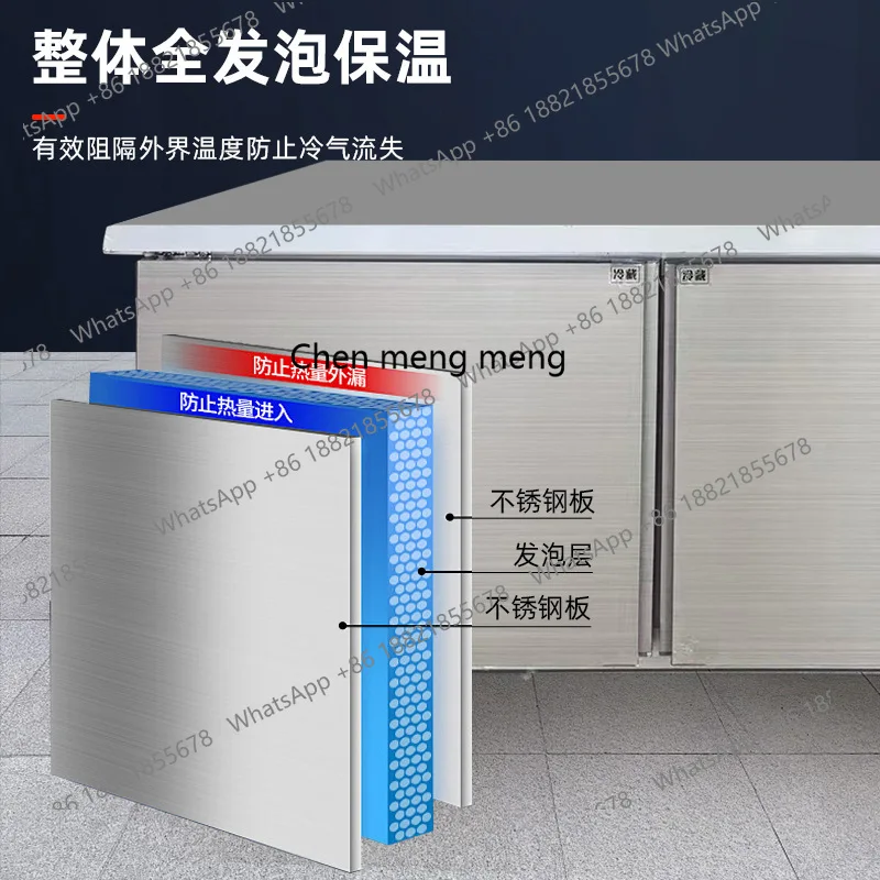Congelador refrigerado, freezer plano, cozinha, bancada horizontal de aço inoxidável, armário de manutenção fresca, uso comercial