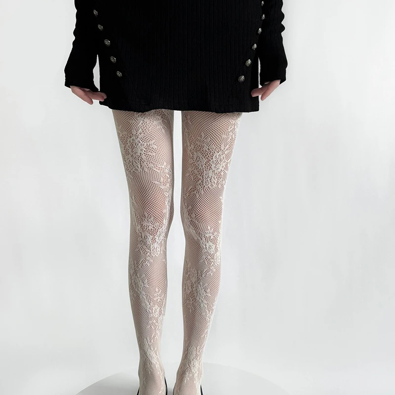 1/5 Stück Retro Durchbrochene Blumen Damen Netzstrumpfhose Modische Sexy Jacquard Atmungsaktive Bequeme Lässige Lange Socken – Detail 2