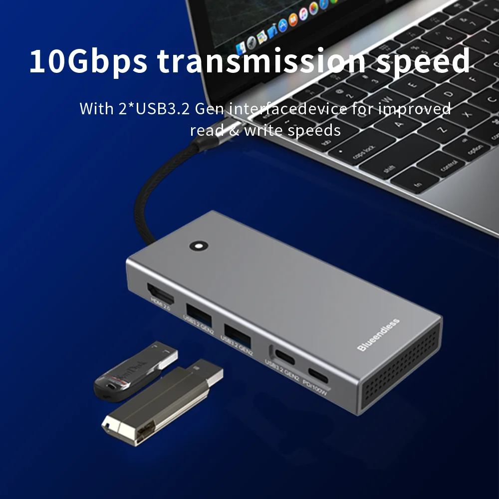 Blueendless m2 sata lub m.2 NVMe SSD Enclosure z koncentratorem USB C Stacja dokująca do laptopa 4K 60Hz HDMI-Com USB3.2 100W PD SDTF 10Gbps