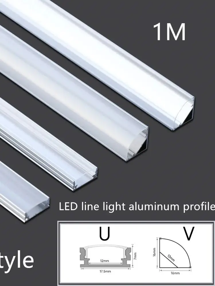 1M Zilver LED Aluminium Kanaal V/U voor Led Strip Transparante Melkachtige Cover, led Aluminium Profiel LED Bar Licht Aanpassen 10-30 stuks - afbeelding 2