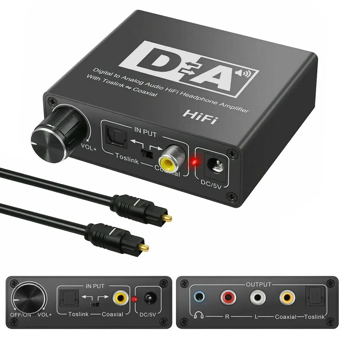 

32-192KHz Hifi DAC Amp Digital To Analog Audio Converter RCA 3.5mm Jack Headphone Amplifier Toslink Optical Coaxial Output DAC