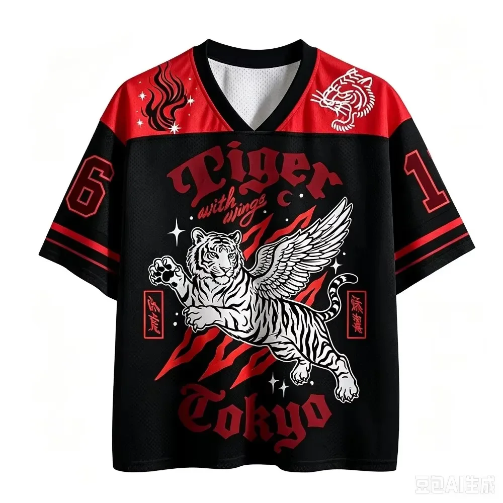 Flying Tiger Fun Pattern 3DPrinted Men Women Tshirt Y2K Fashion Casual Street Retro Hip-Hop V-Neck Breath Quick-Dry Parent-child