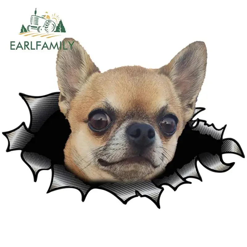 

EARLFAMILY 13cm x 9.2cm Cute Chihuahua Torn Metal Decal Reflective Vinyl 3D Car Styling Trunk Bumper Decor Pet Dog Car Stickers