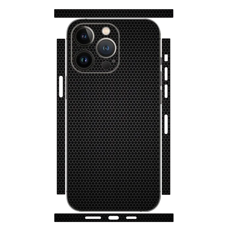 Honeycomb Decal Skin for iPhone 14 13 12 15 Pro Max Mini Back Screen Protector Film Cover 3M Wrap Black Color Sticker