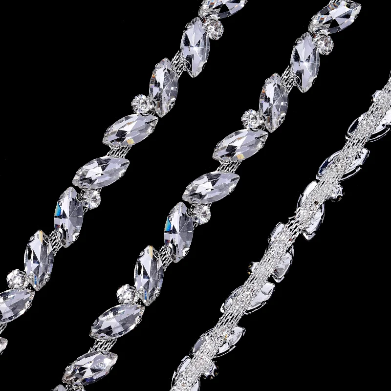 Ducrystarl 1Yard/90cm Strass Klaue Kette Silber Basis auf Kristall Strass Kette Trim Kleid Kleidungs stück Accessoires nähen