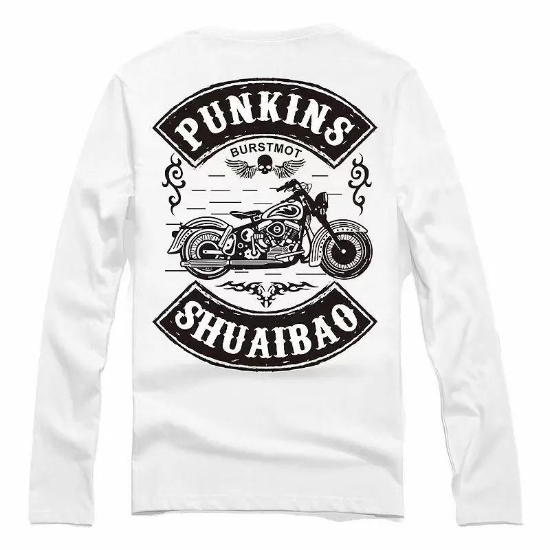 

Street Punk Motorcycle Long Sleeve Retro Motorcycle 3D Print 'BURSTMOT' Slogan with Skull Wings Element