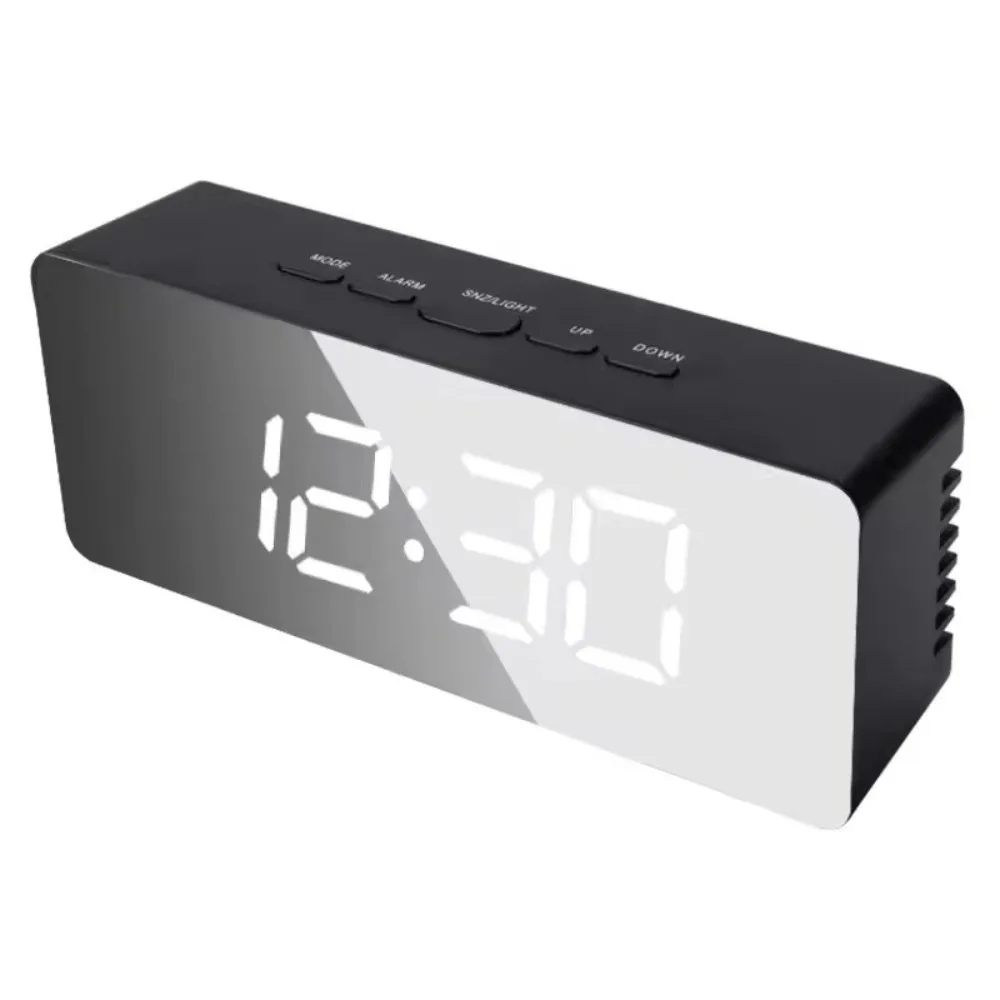 

New White Digital Clock Display Time Night Light LED Mirror Table Clock USB Desk Clock Desktop Alarm Clock