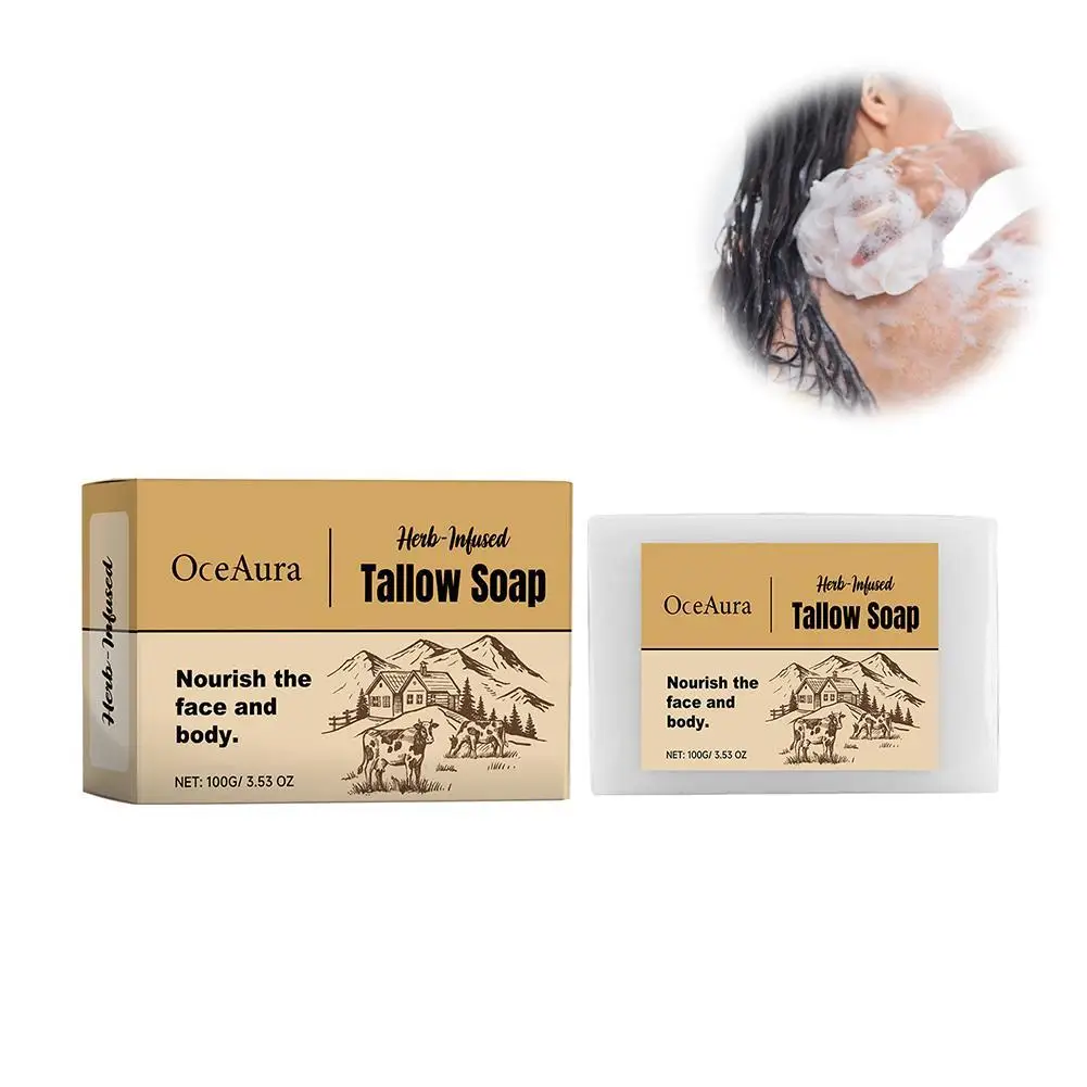 Natural Tallow Soap Deep Cleaning Oil Control Exfoliation And Repair Nourishing Skin For Body And Face 100g I7K4