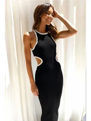 Letnia seksowna dzianinowa Bodycon Maxi sukienka bez rękawów Backless Hollow damska długa sukienka wieczorowa, klubowa Vestidos