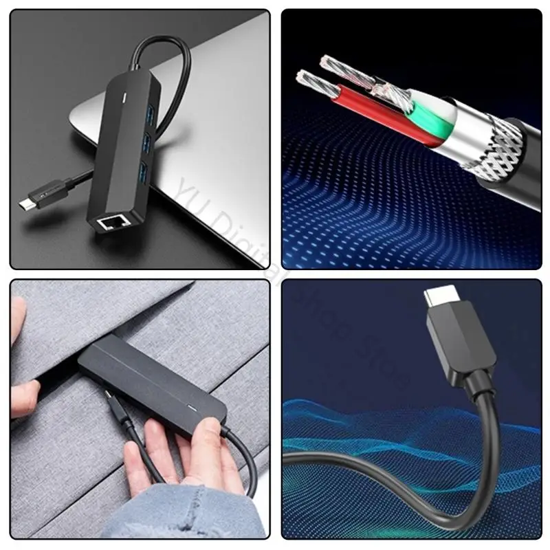 96BA USB C Dongle With Ethernet Port And 3 USB3.0 Slots Docking Station For Enhances Connection On Laptops