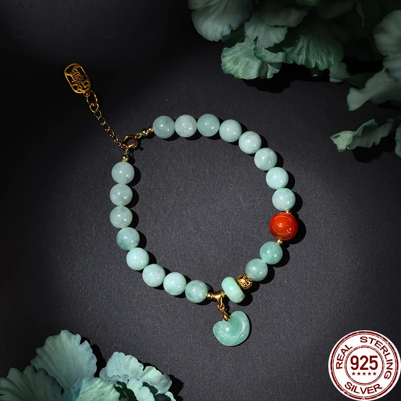 

Natural Jadeite Jade Agate S925 Silver Beaded Bracelet For Women Vintage Luxury Handmade Charms Bracelets 2023 New Gift