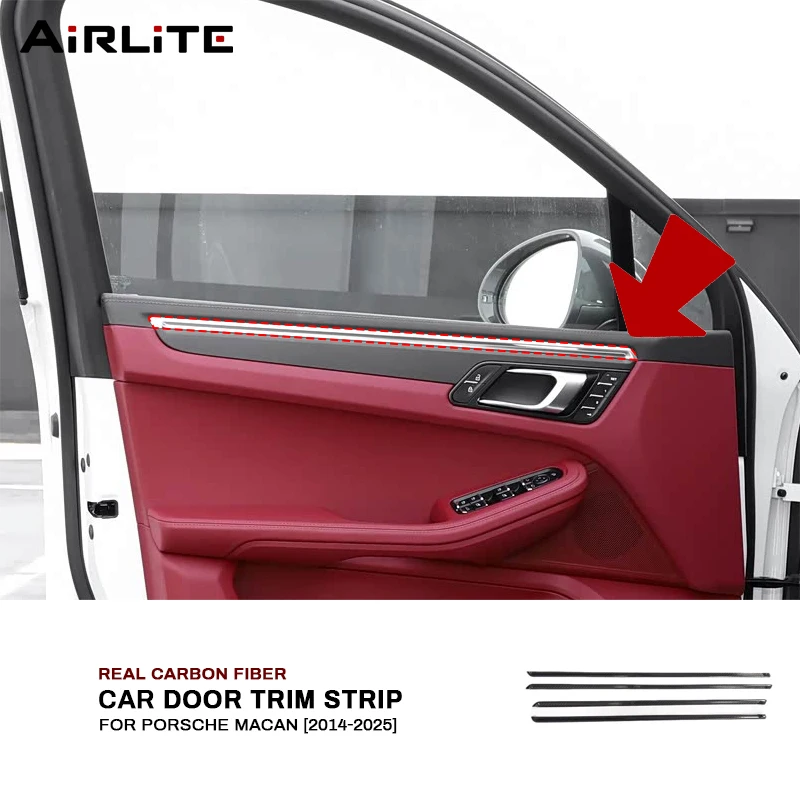 

Для Porsche Macan 2014-2025: Декоративная накладка на внутреннюю дверную панель из настоящего карбона, наклейка-облицовка, аксессуары для интерьера