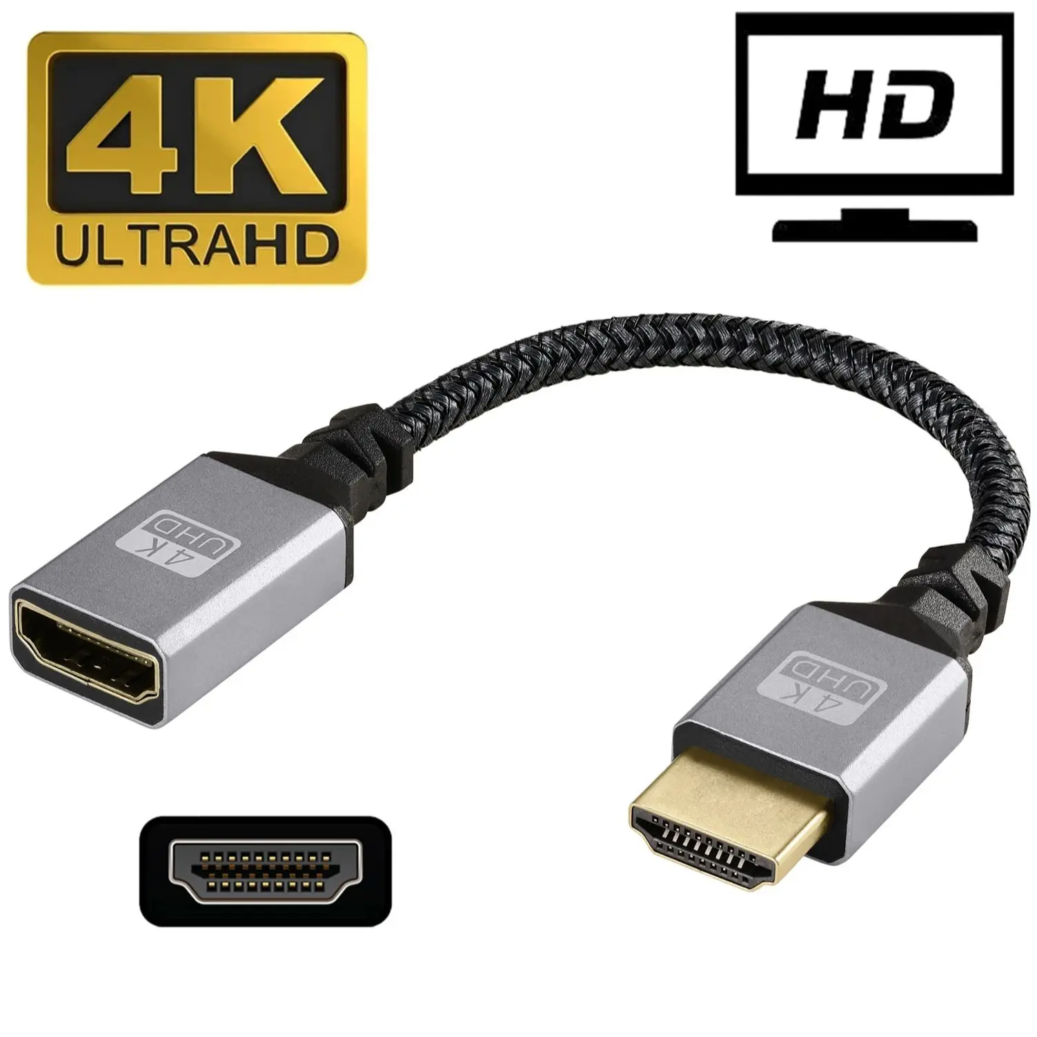 HD2.0 4K UHD Cable Up/Down/Left/Right Angled Male To Female Extension Cable A/V Wire Cord Extender for Laptop PC HDTV Monitor