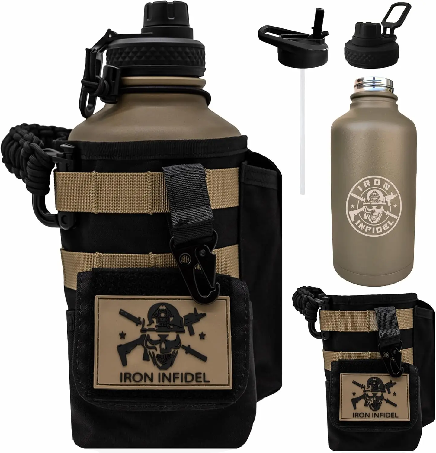 

Half Gallon Insulated Water Bottle with Paracord Handle, 64 oz Stainless Steel Jug, Removable Sleeve for Keys and Phone