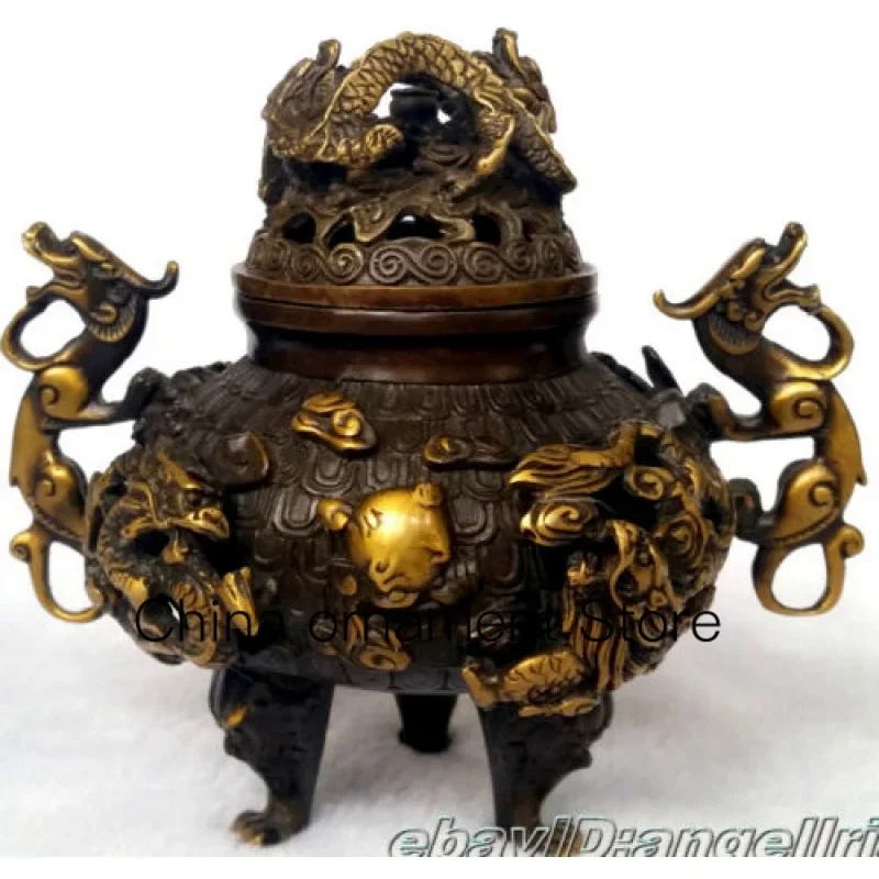 handwork Antique Ancient brass Old statue Dragon  Incense Burners Censer