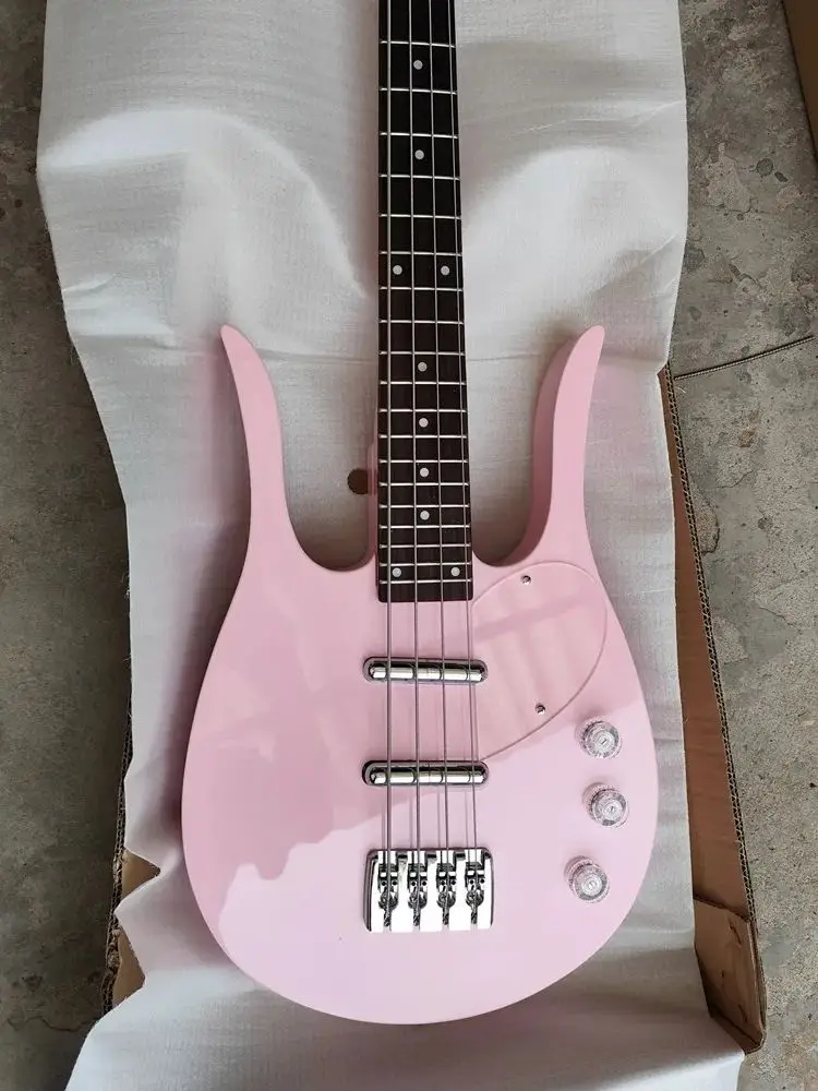 4-String  Bass Rosewood Fingerboard Mahogany body Cartoon Cute Guitars short style Pink Long Ears