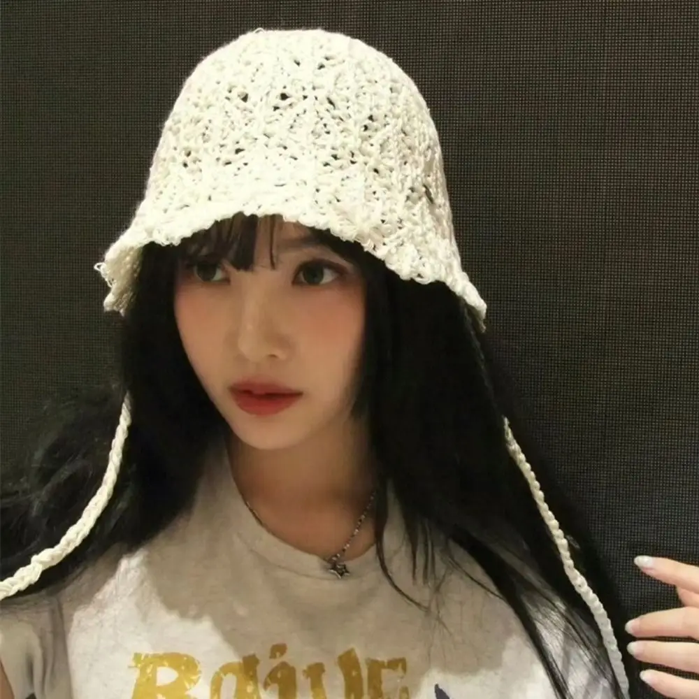 

Fashion Summer Weaving Cap New Visor Bucket Hat Hollow Knit Fisherman Cap Travel