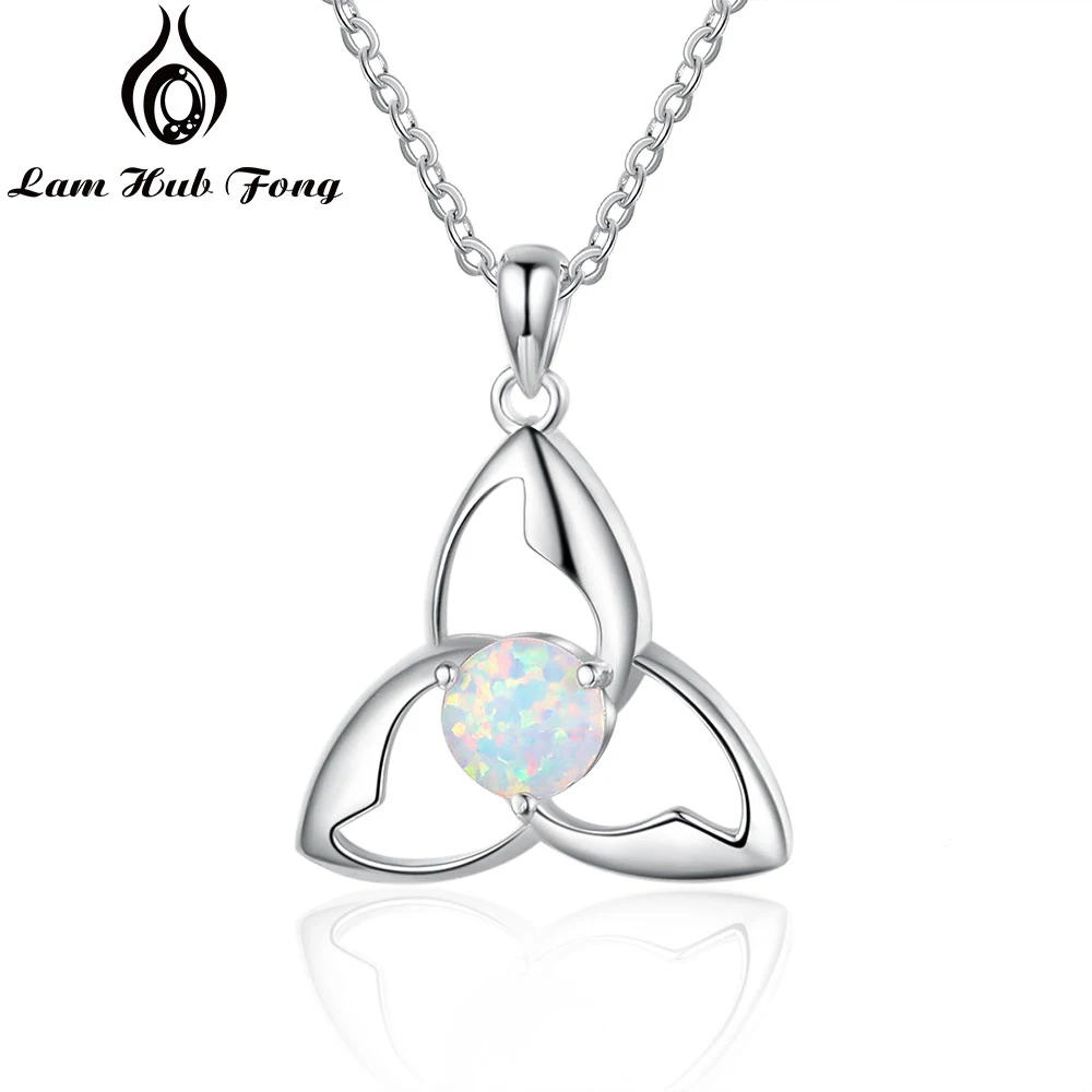 Women Opal Necklace Vintage Celtics Knot Triquetra Trinity Necklaces Pendants Irish Necklace (Lam Hub Fong)