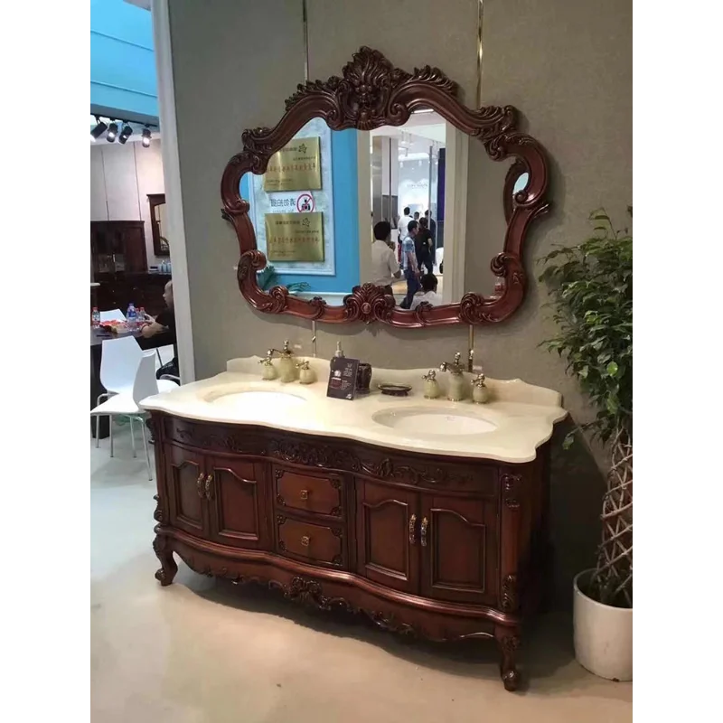 

Европейский антикварный шкаф для ванной комнаты, дубовый шкаф для ванной, американский шкаф для ванной из массива дерева, тумба под раковину из мрамора.