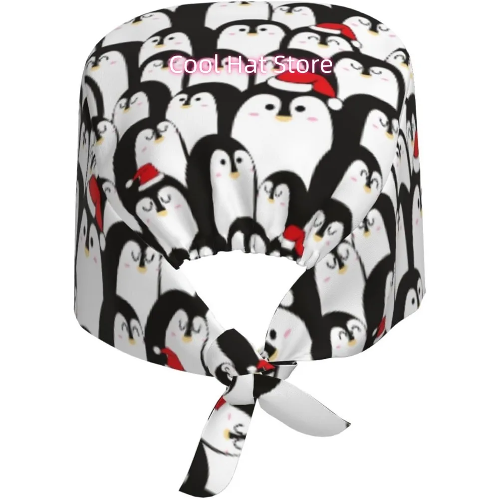1pc Adjustable Nurse Scrub Cap with Sweatband & Penguin Print - Unisex Hat, Quick-Dry 100% Polyester, Adjustable Strap & Built-I